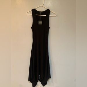 Black cotton rubbed long asymmetrical dress